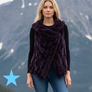 CHI BY CARLOS FALCHI FAUX Dyed Mink FUR DRAPED VEST Lux Purple L XL